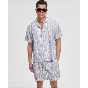 Mode Of One Mens Woodgrain Printed Shiny Twill Button Up Shirt, NWT